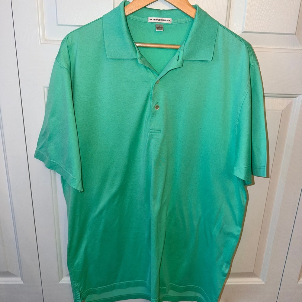 Peter Millar Mens Large Mint Green Short Sleeve 100% Cotton Polo Shirt Solid